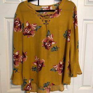 Maurices Mustard Floral Blouse